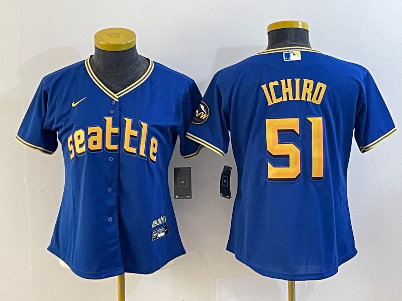 Women's Seattle Mariners #51 Ichiro Suzuki Royal 2023 City Connect Stitched Baseball Jersey(Run Small)